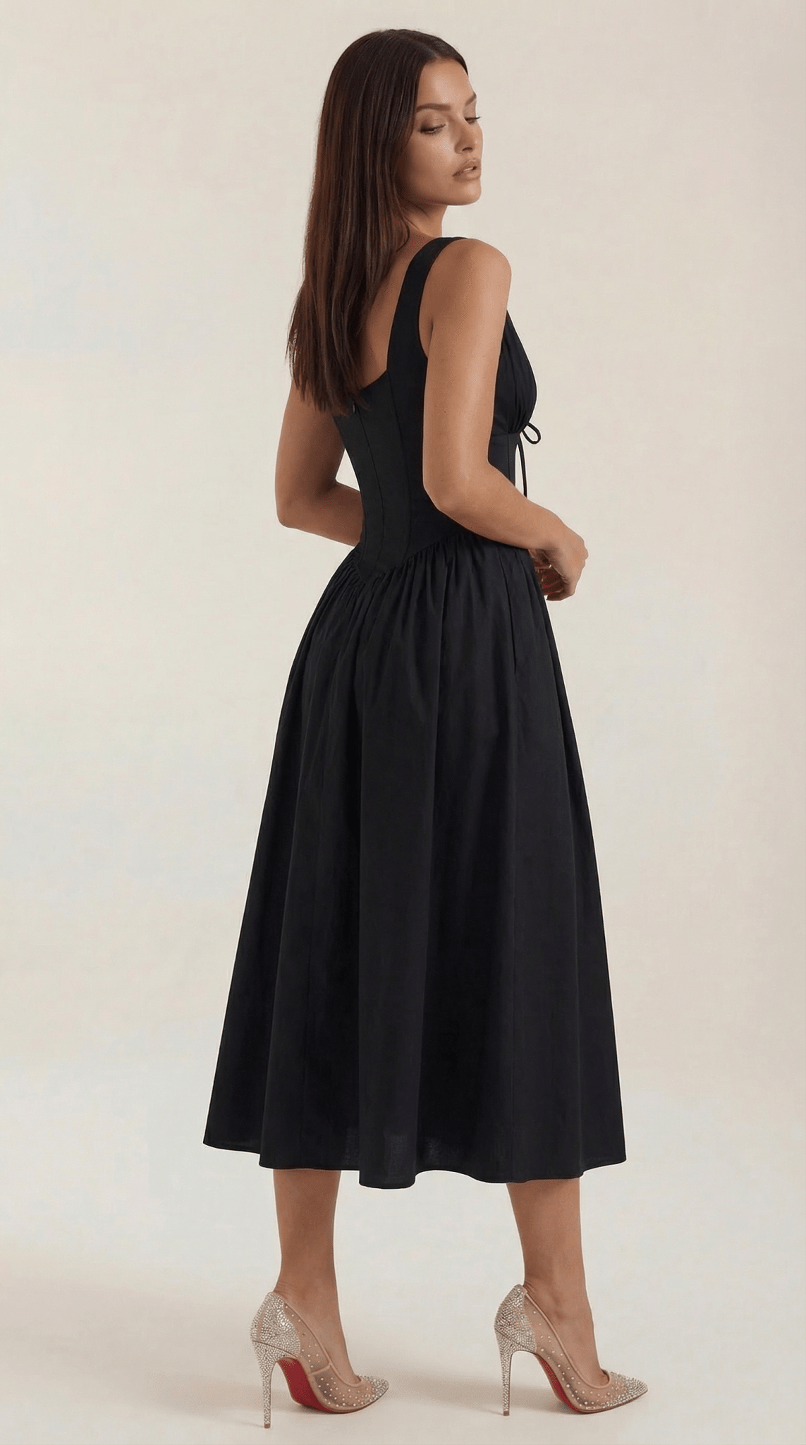 Sukienka midi dekolt V – dopasowana góra, marszczony dół - Arkadya Outlet - Women Midi Dress