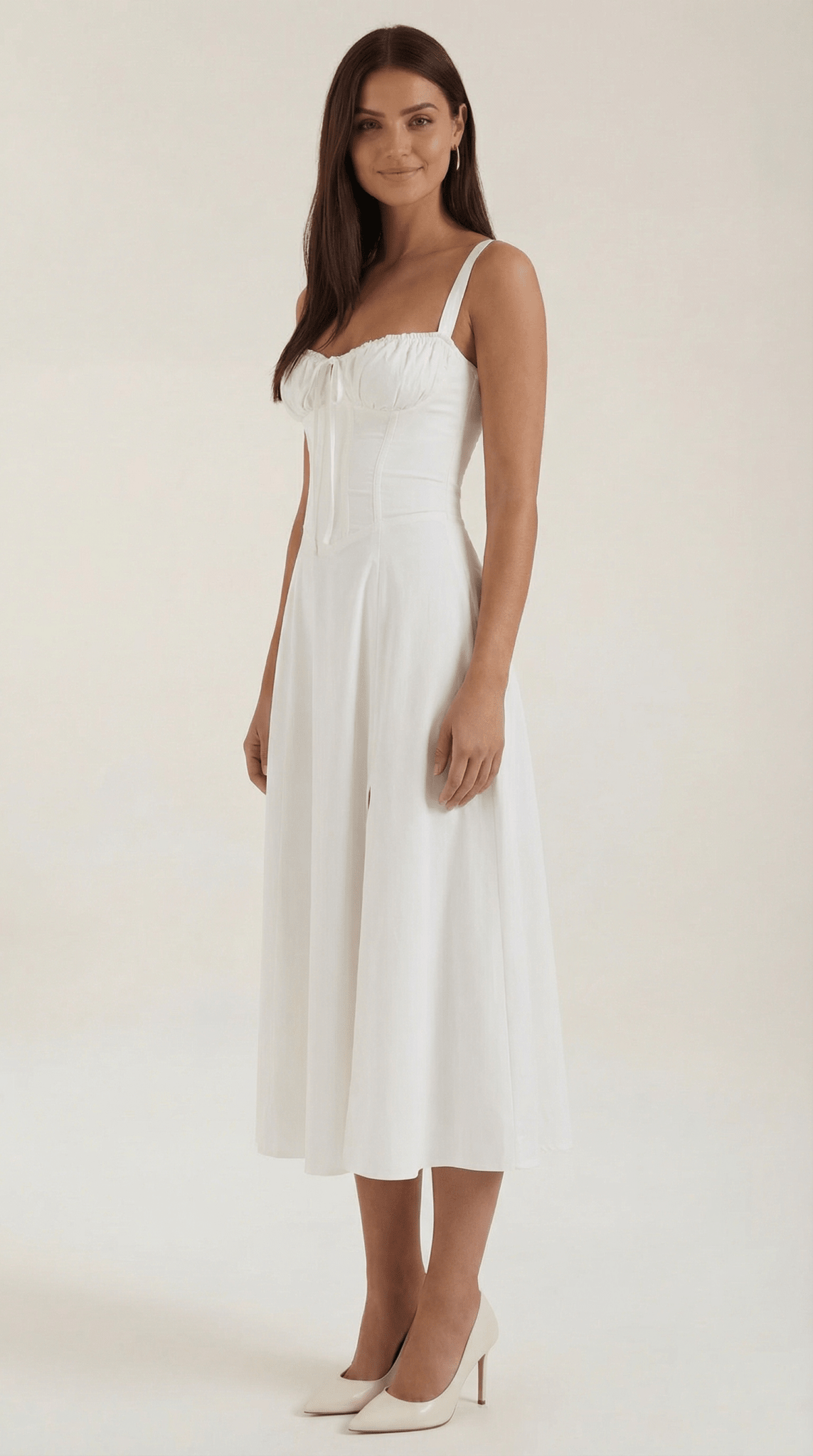 Sukienka midi dekolt w serce – krój A, wiązanie - Arkadya Outlet - Women Midi Dress