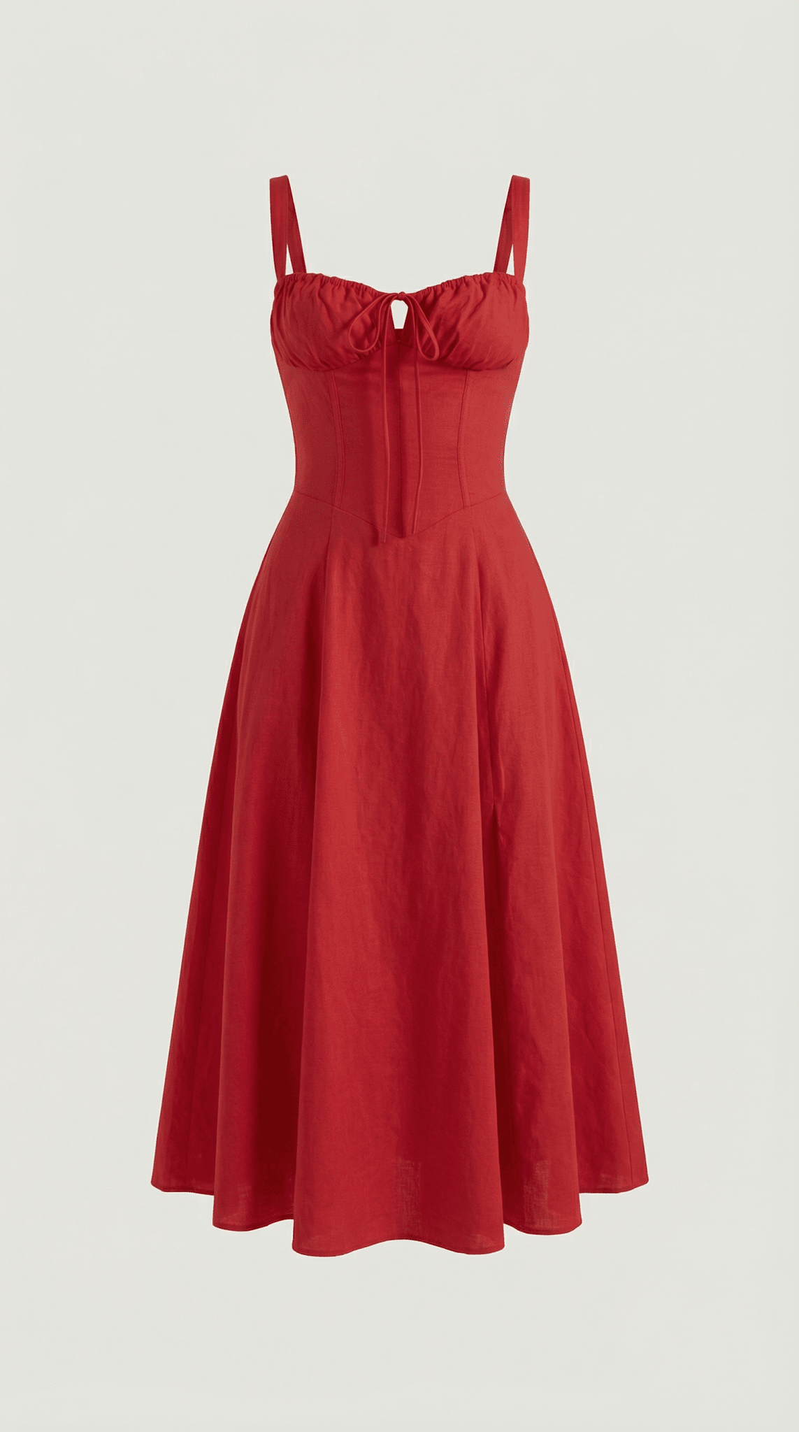 Sukienka midi dekolt w serce – krój A, wiązanie - Arkadya Outlet - Women Midi Dress