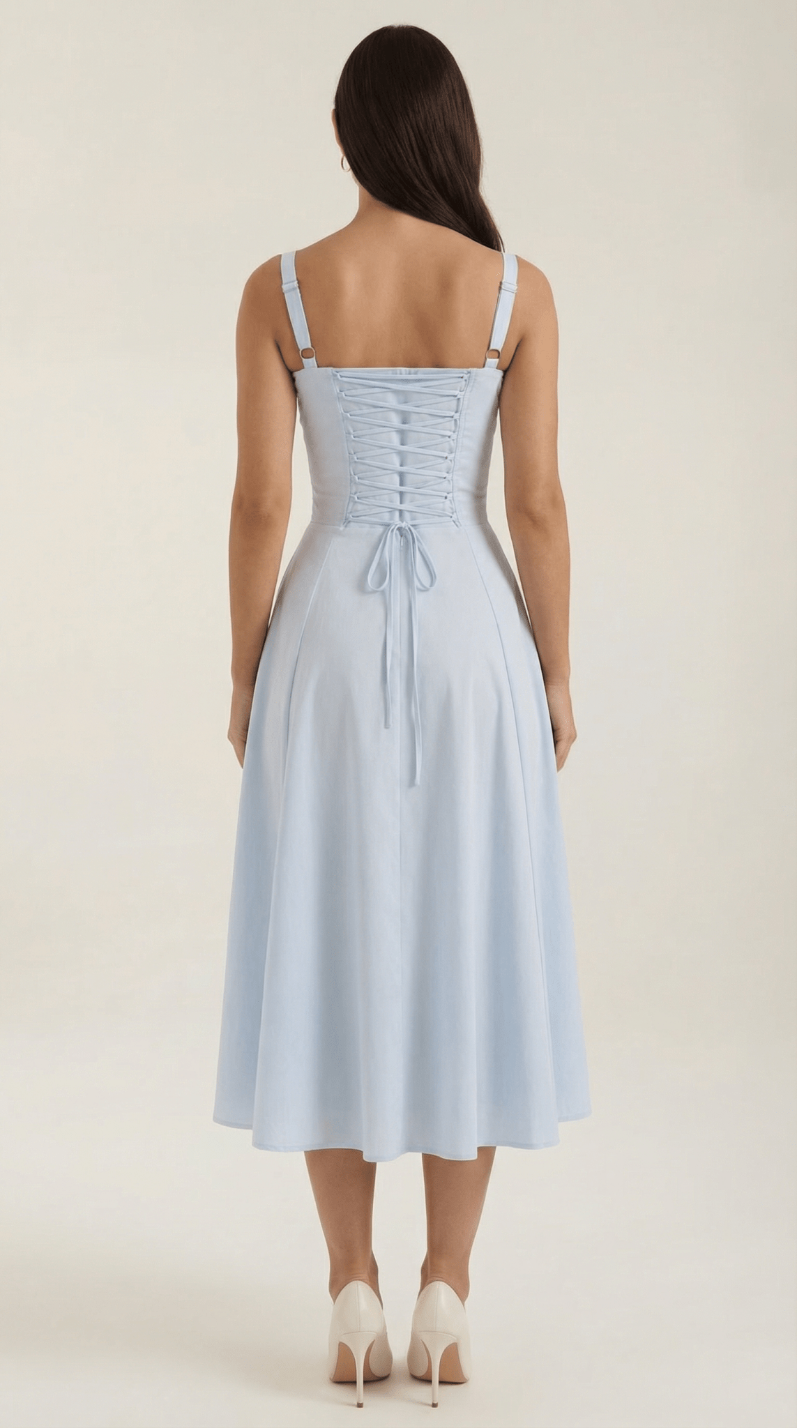 Sukienka midi dekolt w serce – krój A, wiązanie - Arkadya Outlet - Women Midi Dress