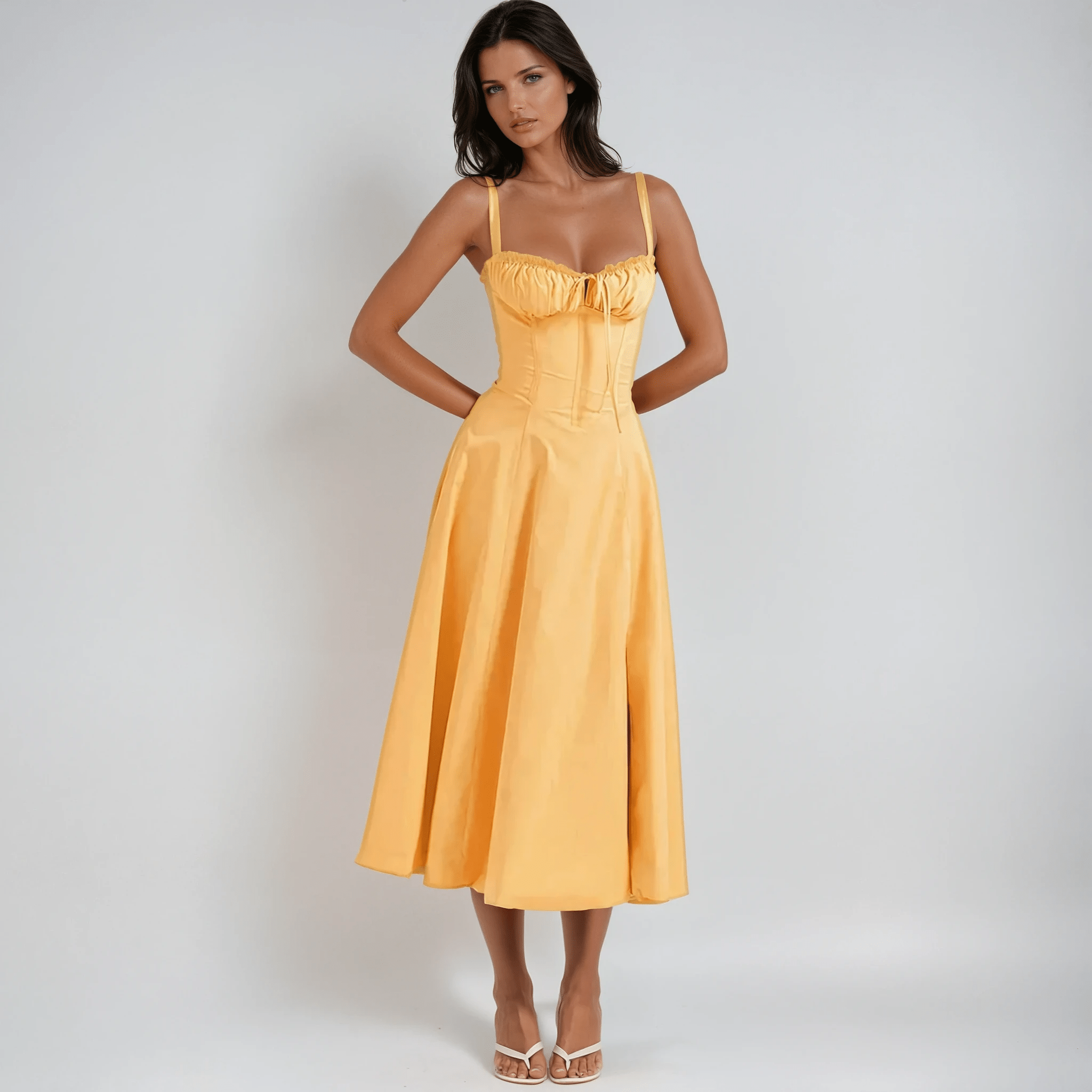 Sukienka midi gorsetowa rozkloszowana - Arkadya Outlet - Women Midi Dress