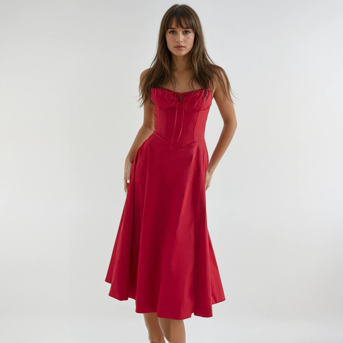 Sukienka midi gorsetowa rozkloszowana - Arkadya Outlet - Women Midi Dress