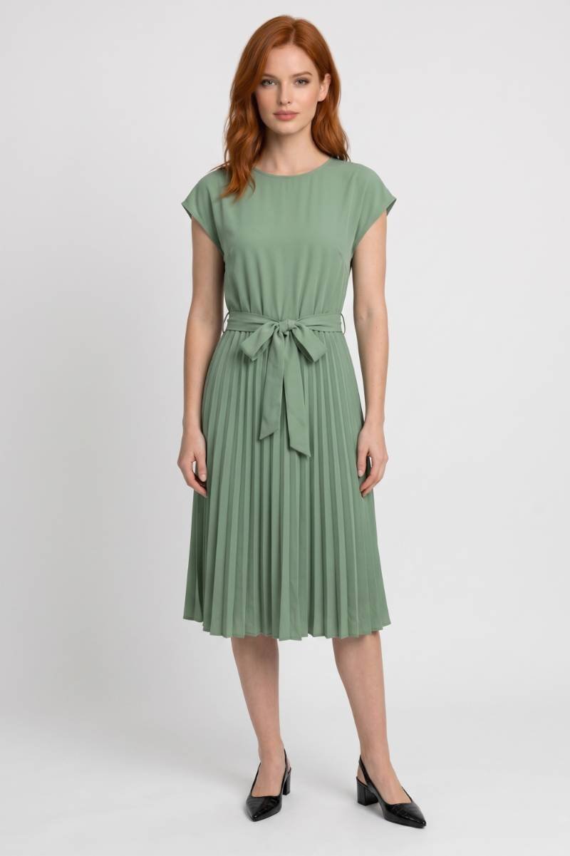 Sukienka midi plisowana z paskiem - Arkadya Outlet - Women Midi Dress