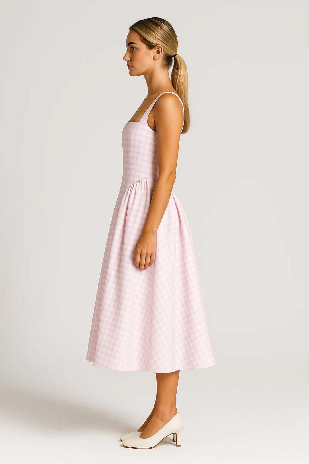 Sukienka midi w kratę z ramiączkami - Arkadya Outlet - Women Midi Dress