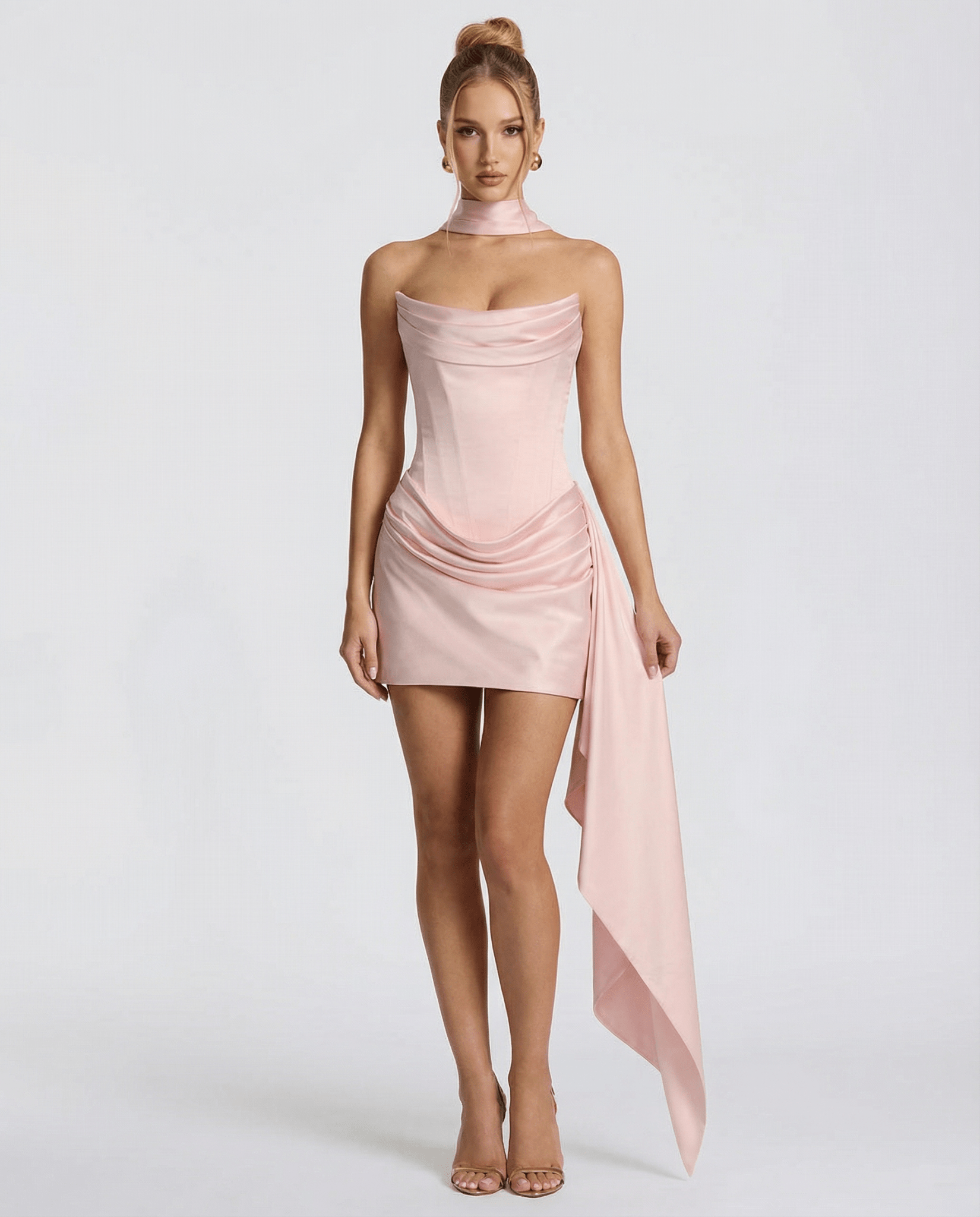 Sukienka mini gorsetowa z drapowanym dekoltem - Arkadya Outlet - Women Mini Dress