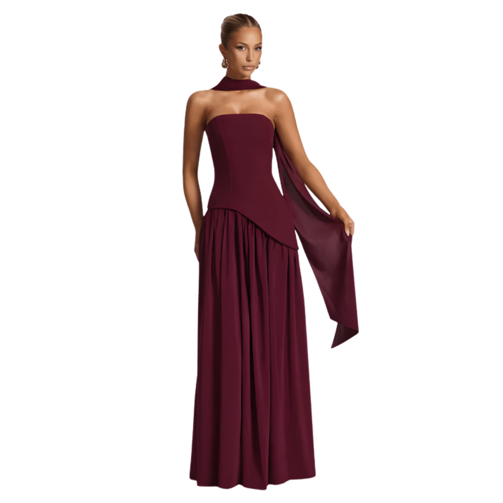 Sukienka wieczorowa damska maxi z gorsetem i rozkloszowaną spódnicą – długość do kostek - Arkadya Outlet - Women Maxi Dress