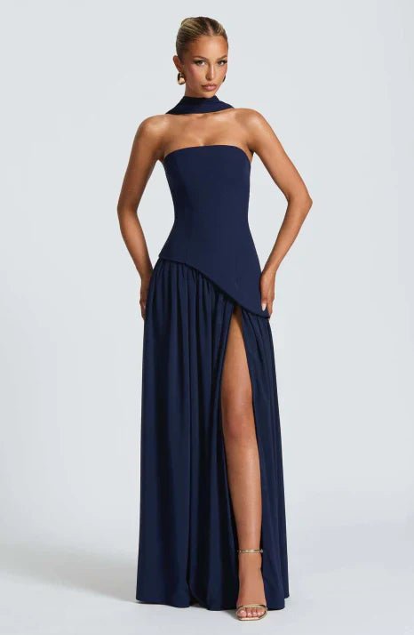 Sukienka wieczorowa damska maxi z gorsetem i rozkloszowaną spódnicą – długość do kostek - Arkadya Outlet - Women Maxi Dress