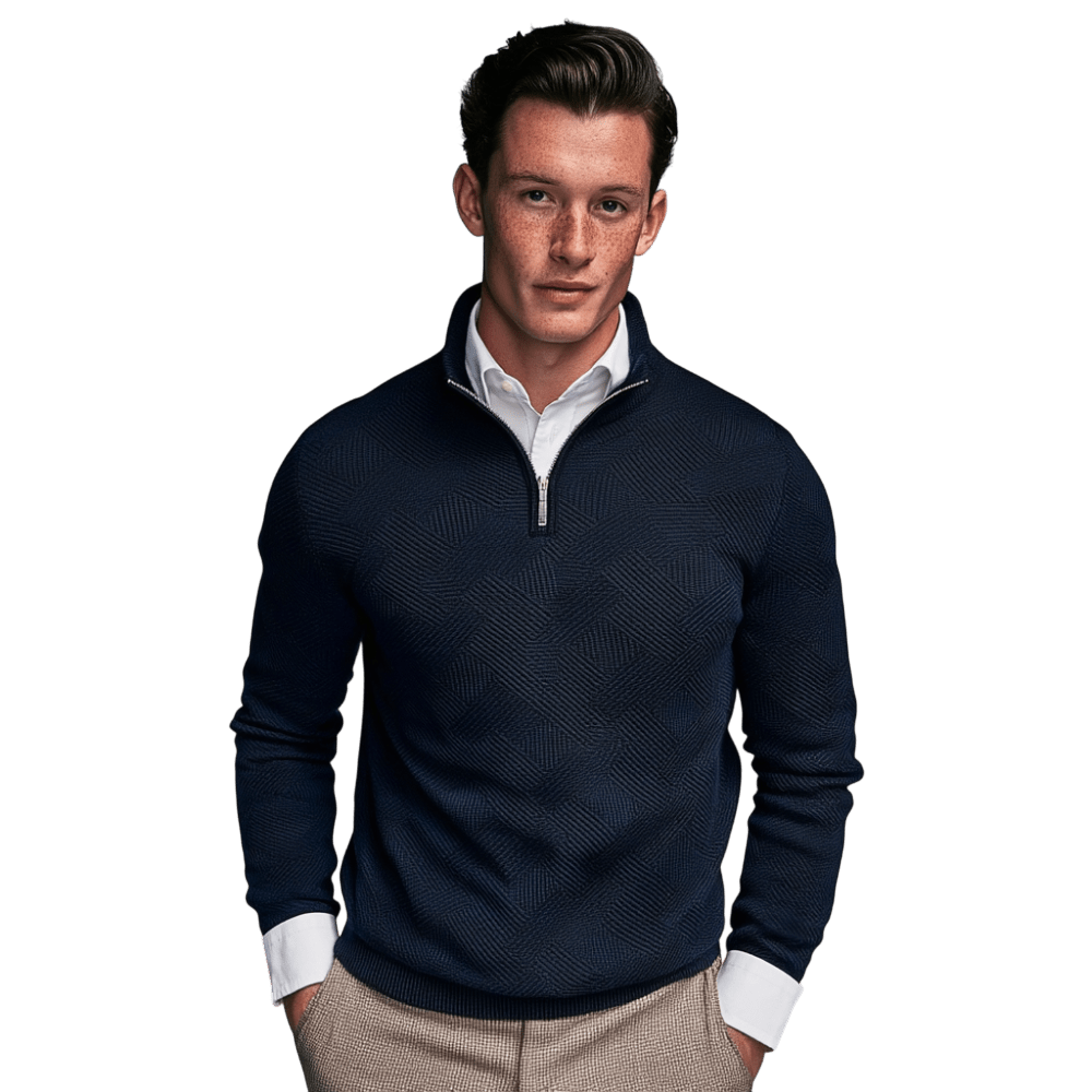 Sweter męski 1/4 zamek luźny krój długi rękaw dzianina - Arkadya Outlet - Men Sweater