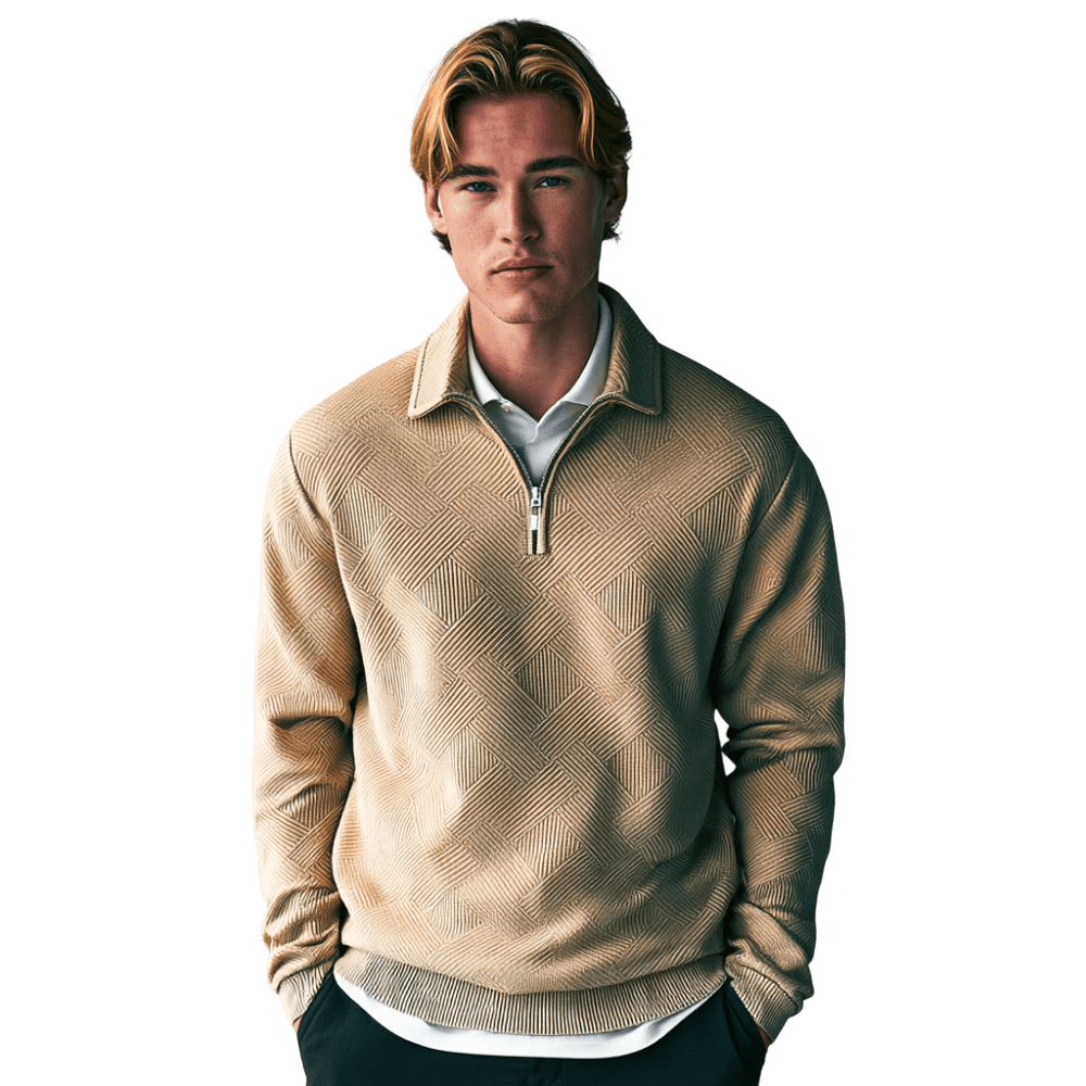 Sweter męski 1/4 zamek luźny krój długi rękaw dzianina - Arkadya Outlet - Men Sweater