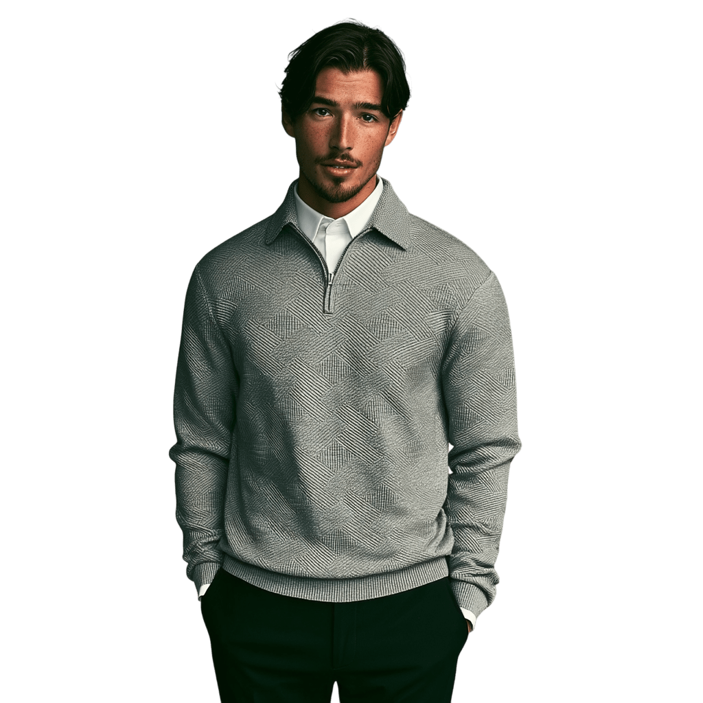 Sweter męski 1/4 zamek luźny krój długi rękaw dzianina - Arkadya Outlet - Men Sweater