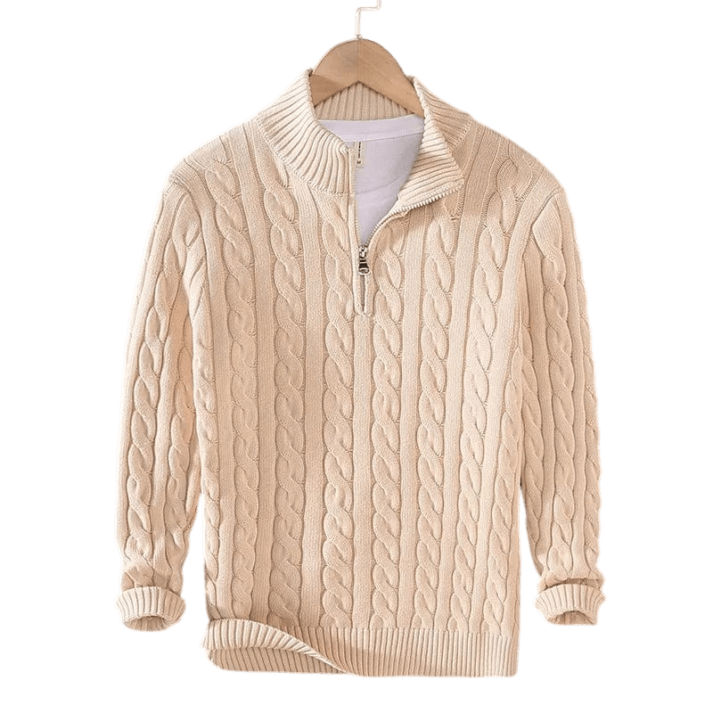 Sweter męski dzianinowy z kołnierzem na zamek dopasowany krój - Arkadya Outlet - Men Sweater
