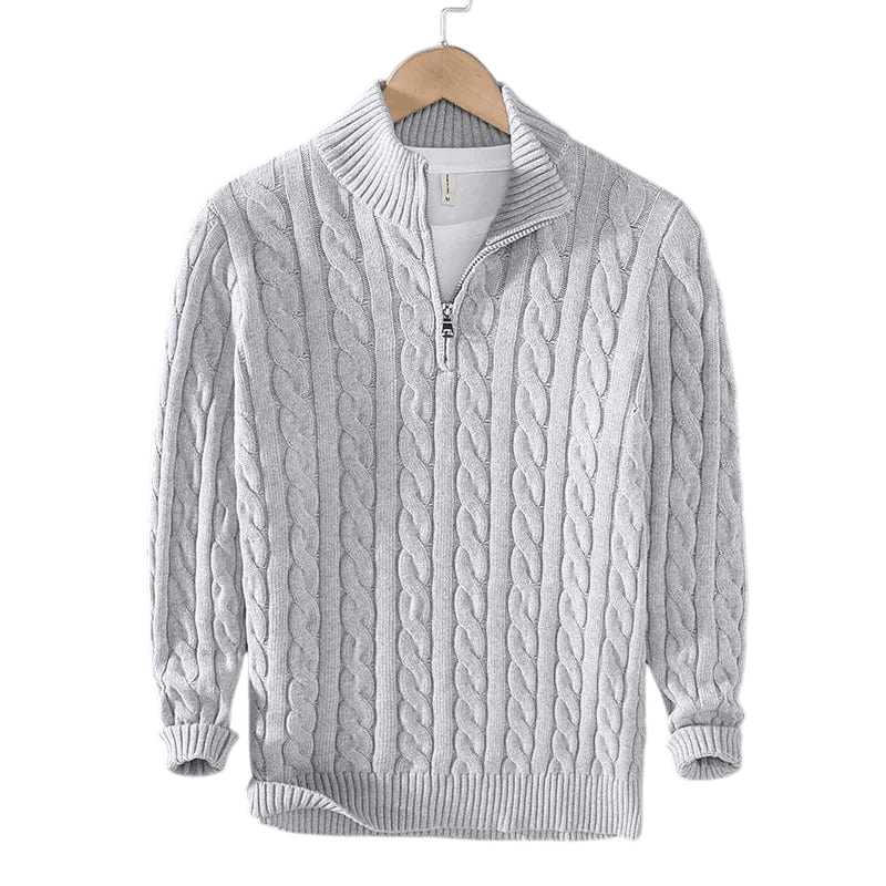 Sweter męski dzianinowy z kołnierzem na zamek dopasowany krój - Arkadya Outlet - Men Sweater