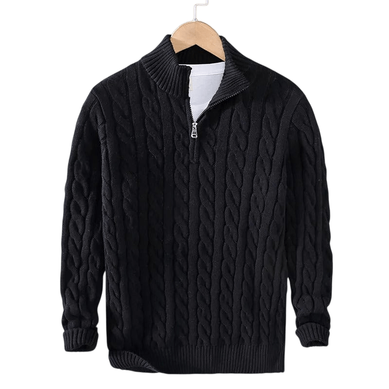 Sweter męski dzianinowy z kołnierzem na zamek dopasowany krój - Arkadya Outlet - Men Sweater