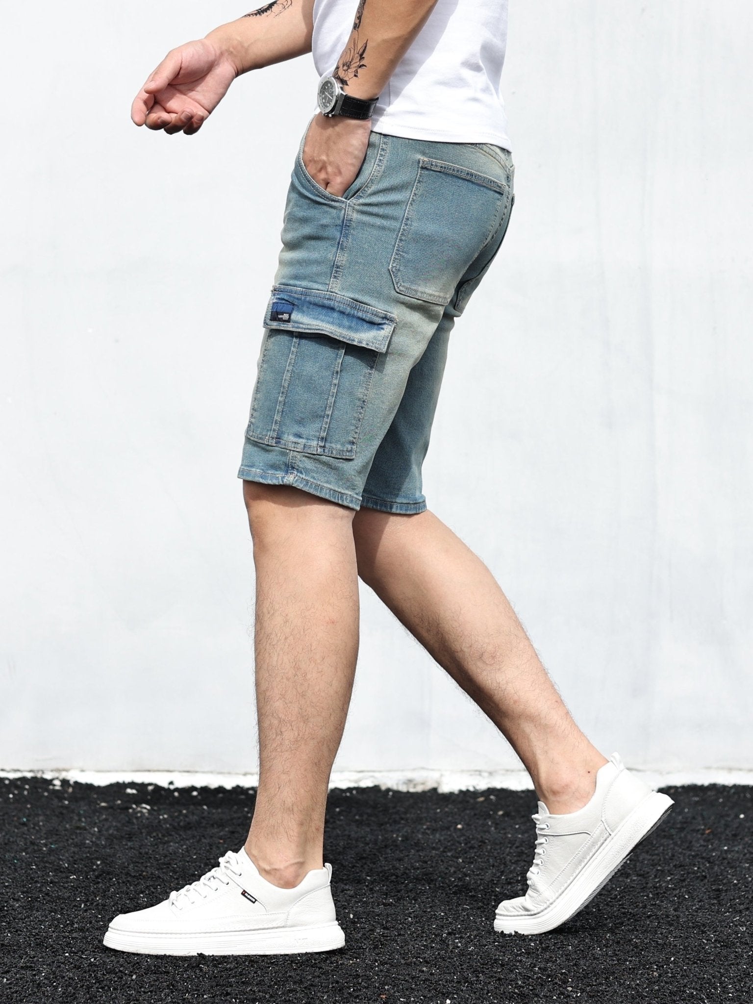 Szorty męskie cargo jeansowe luźne - Arkadya Outlet - Men Short