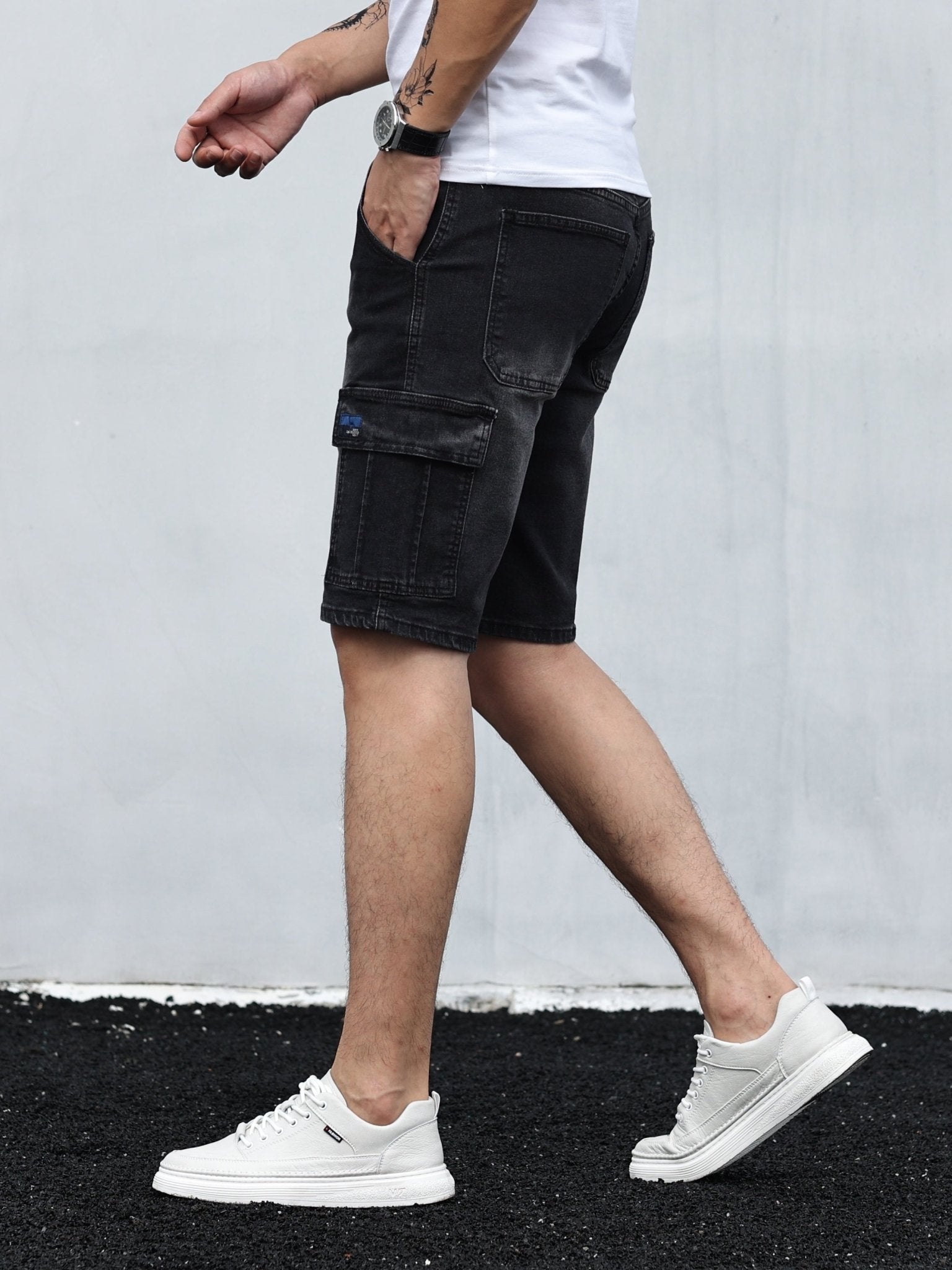 Szorty męskie cargo jeansowe luźne - Arkadya Outlet - Men Short
