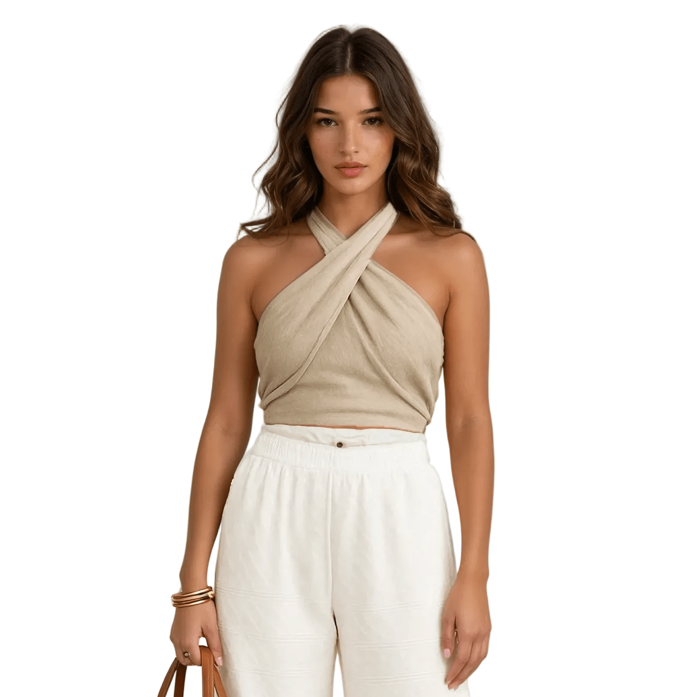 Top Damski Krótki Halter Dekolt Odkryte Plecy Krótszy - Arkadya Outlet - Women Top