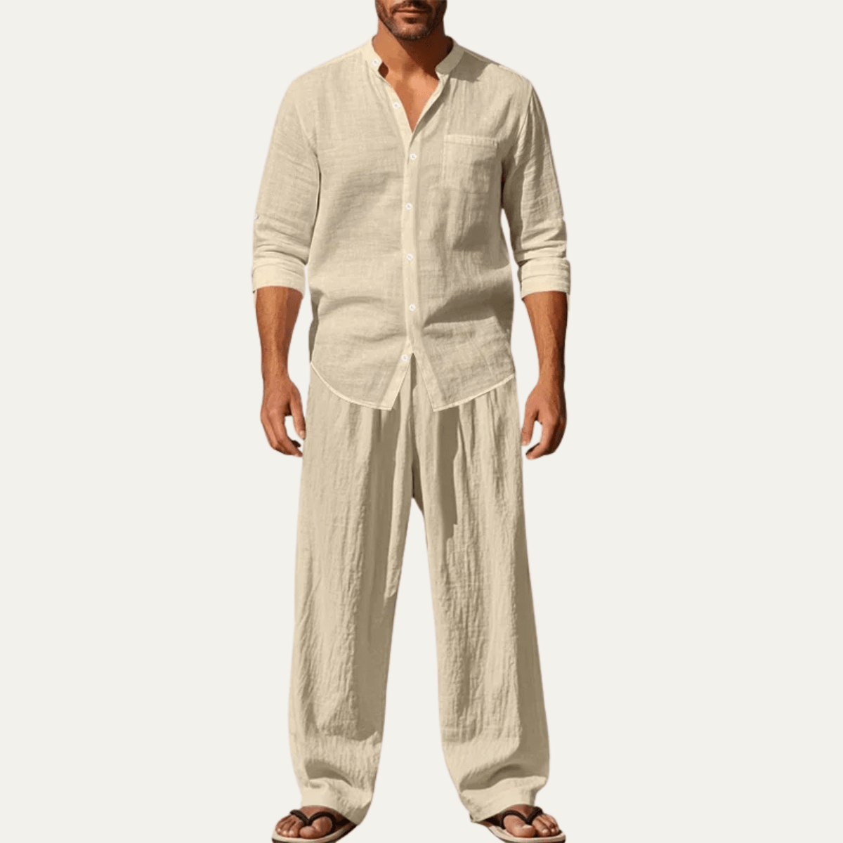 Zestaw męski lniany z wiązanymi spodniami - Arkadya Outlet - Men Set