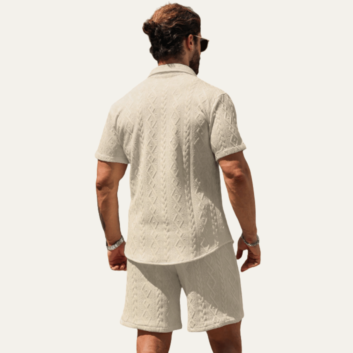 Zestaw męski teksturowany z szortami - Arkadya Outlet - Men Set