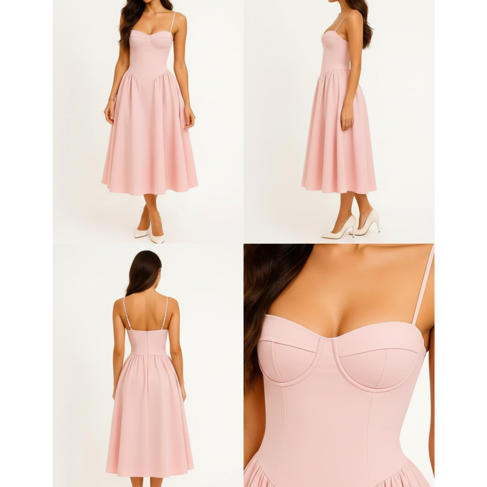 Sukienka midi damska ramiączka spaghetti elegancki krój