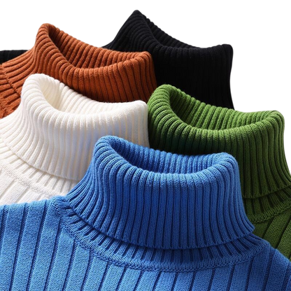 Pięć rękawów Arkadya Outlet Golf męski długi sweter dzianinowy w kolorach brązowym, czarnym, białym, zielonym i niebieskim jest starannie nałożonych na gładkie tło.