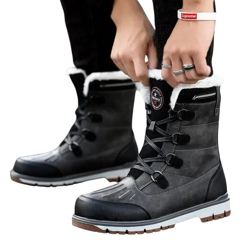 Buty Zimowe Męskie Antypoślizgowe Podeszwy Z Ociepleniem Sznurowane