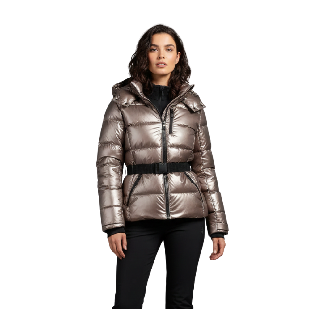 Kurtka narciarska damska pikowana z panelową konstrukcją