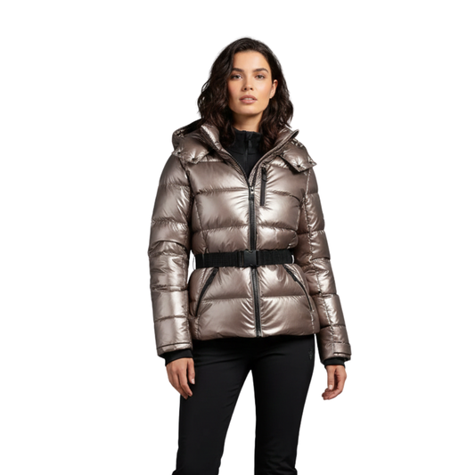 Kurtka narciarska damska pikowana z panelową konstrukcją