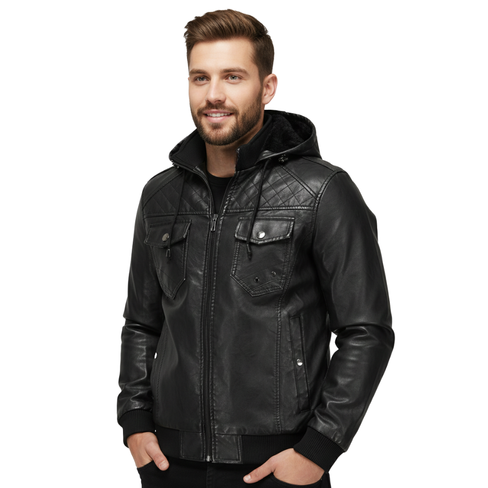 Kurtka bomber męska kaptur zapinana na zamek pikowane ramiona