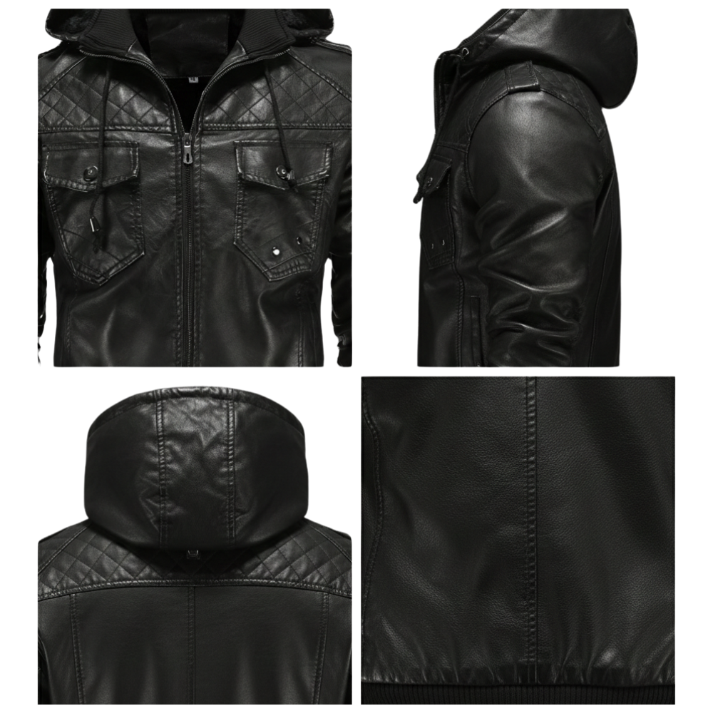 Kurtka bomber męska kaptur zapinana na zamek pikowane ramiona