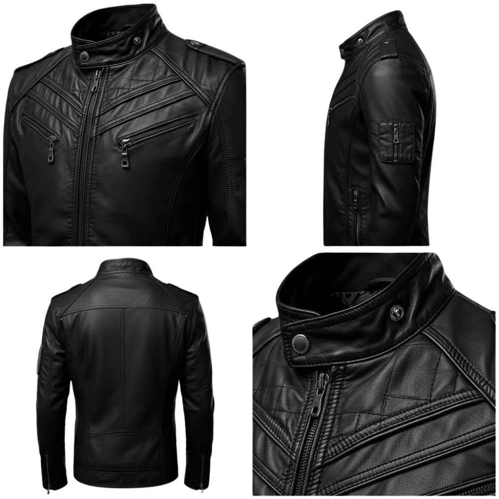 Kurtka motocyklowa męska dopasowany krój zamek kieszenie rękawy