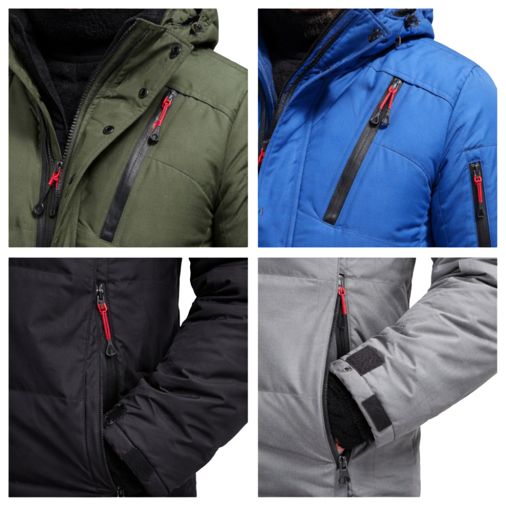 Męski zestaw narciarski: kurtka z kapturem i spodnie; wszystkie dostępne kolory na zdjęciu.