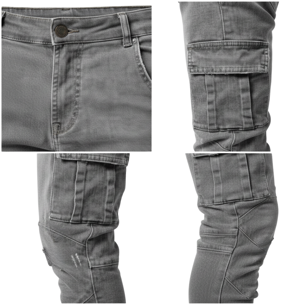 Zbliżenie na Arkadya Outlet Spodnie cargo męskie wąski krój codzienne spodnie kieszeniowe- stylowe i praktyczne do noszenia na co dzień.