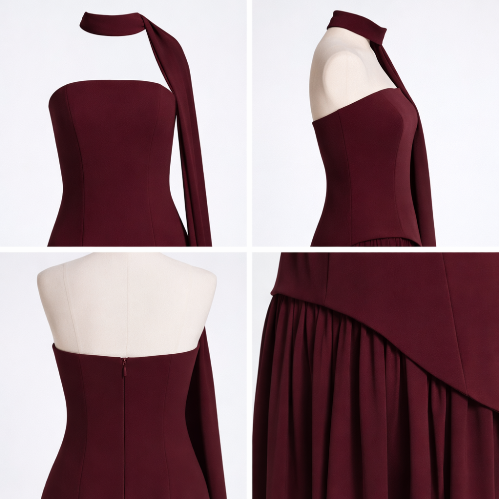 Sukienka Wieczorowa Damska Maxi Dopasowana Góra Rozkloszowany Dół