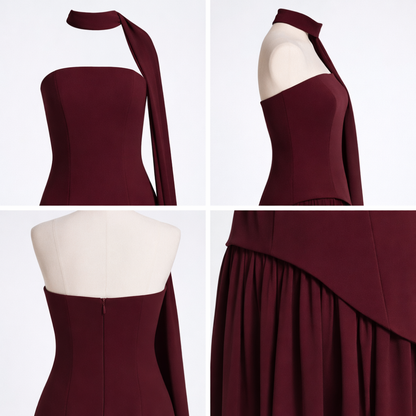 Sukienka Wieczorowa Damska Maxi Dopasowana Góra Rozkloszowany Dół