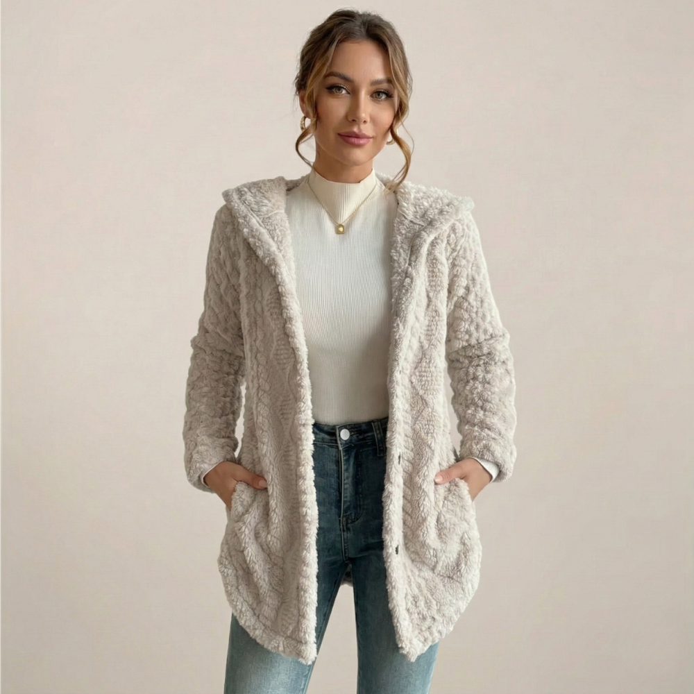 Płaszcz Damski Luźny Krój Warstwowy Fason Długi Z Kieszeniami