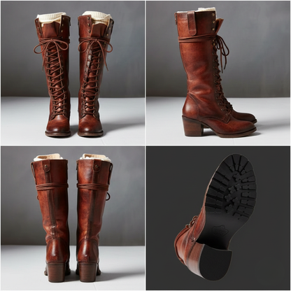 Kozaki Damskie Sznurowane Zapięcie Ustrukturyzowany Kształt