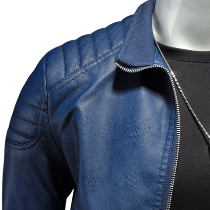 Kurtka motocyklowa męska dopasowany krój pikowane ramiona kołnierz