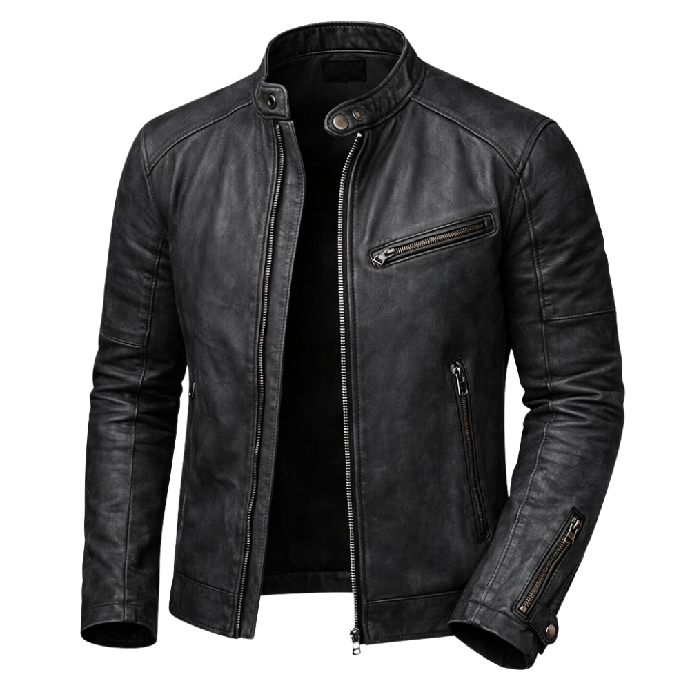 Kurtka męska krój slim styl motocyklowy kołnierz napy kieszenie