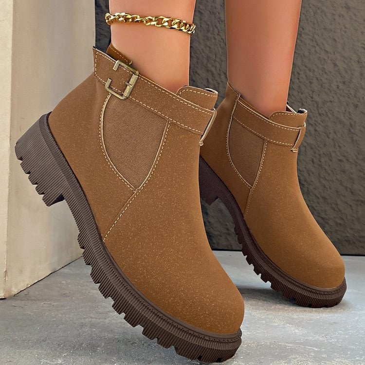 Botki damskie zimowe okrągły nosek z zapięciem klamry