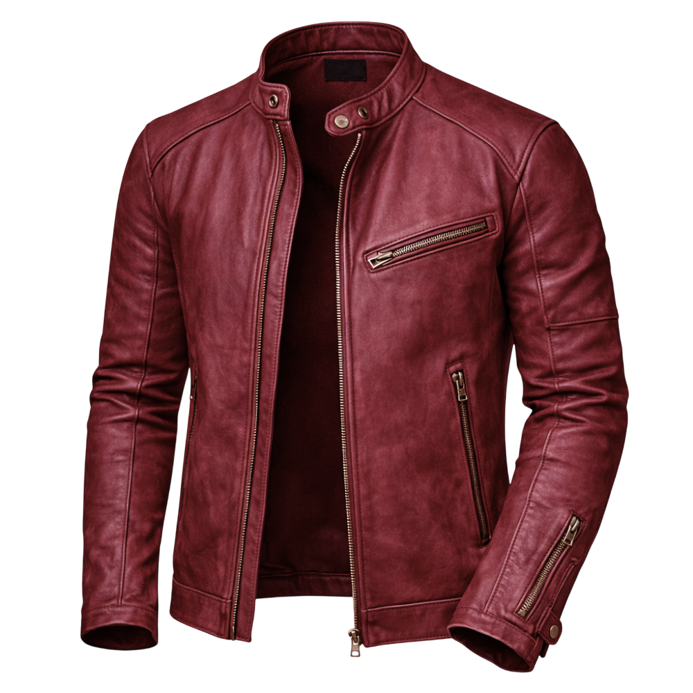 Kurtka męska krój slim styl motocyklowy kołnierz napy kieszenie