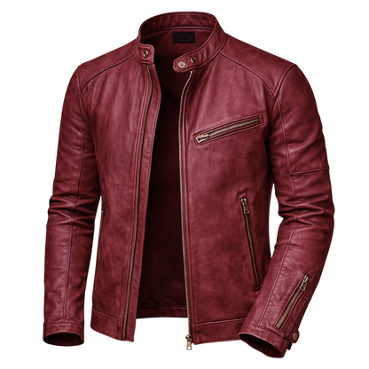 Kurtka męska krój slim styl motocyklowy kołnierz napy kieszenie