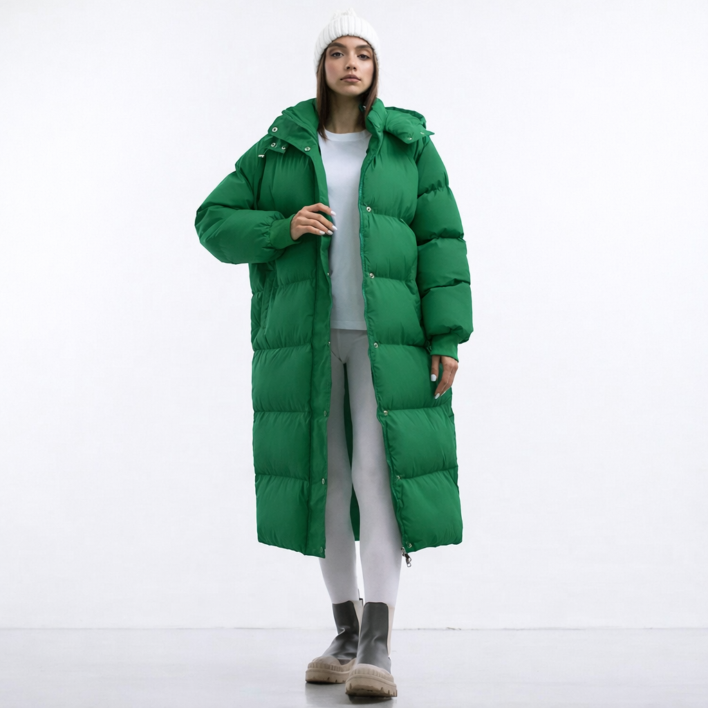 Kurtka damska długa sylwetka sięgająca poniżej bioder