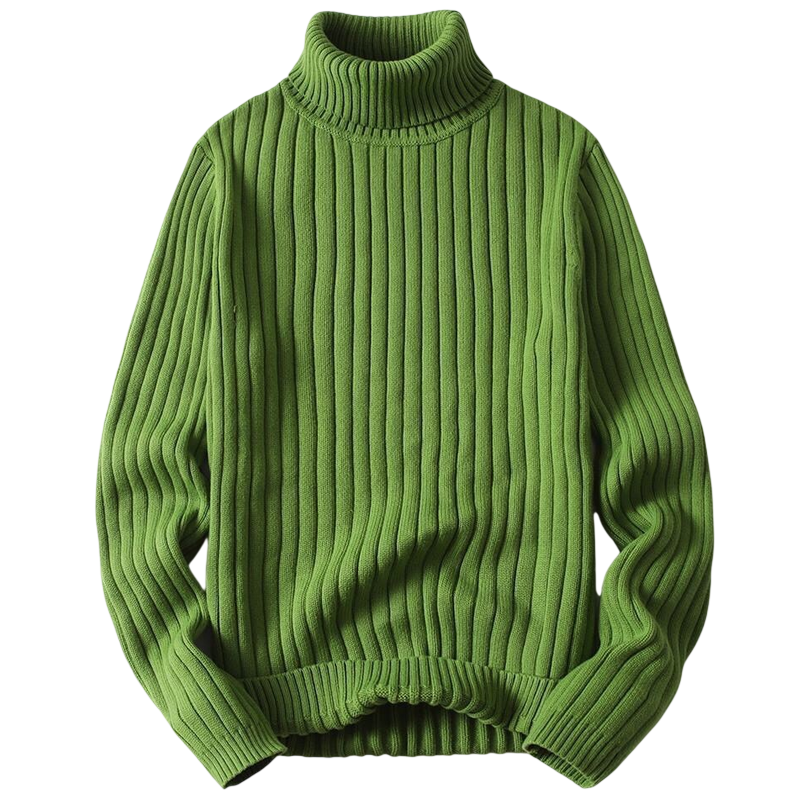 Arkadya Outlet Golf męski długi rękaw sweter dzianinowy, zielony sweter z dzianiny prążkowanej z długimi rękawami i teksturowanym wzorem, jest wyświetlany płasko na białym tle.