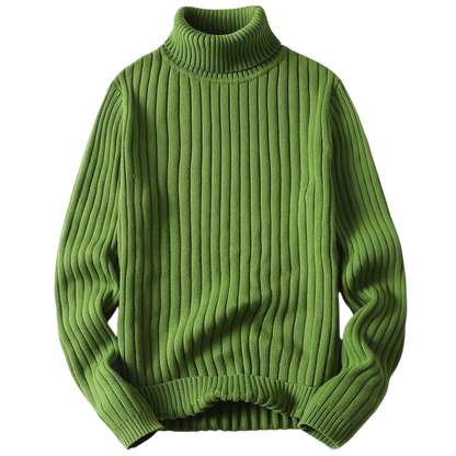 Arkadya Outlet Golf męski długi rękaw sweter dzianinowy, zielony sweter z dzianiny prążkowanej z długimi rękawami i teksturowanym wzorem, jest wyświetlany płasko na białym tle.