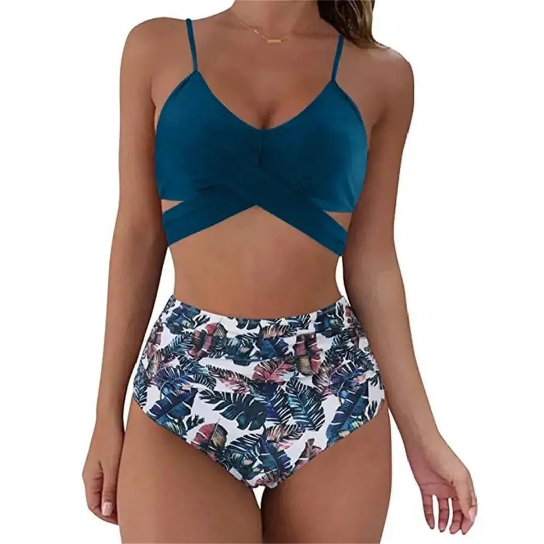 Bikini damskie dwuczęściowe z krzyżowaną górą i figami z wysokim stanem - Arkadya Outlet - Women Swimwear