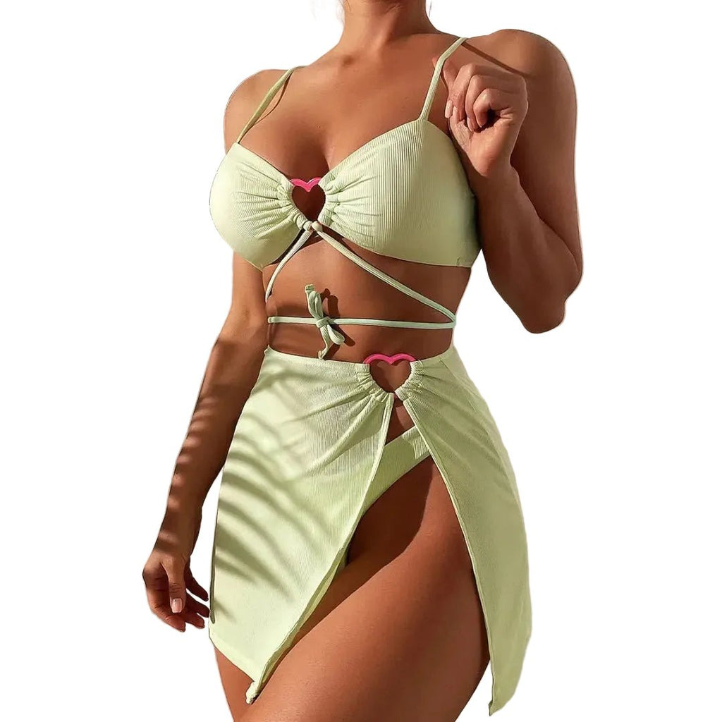 Bikini damskie trzyczęściowe z regulowanymi paskami i ozdobnym pierścieniem w kształcie serca - Arkadya Outlet - Women Swimwear