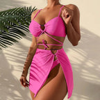 Bikini damskie trzyczęściowe z regulowanymi paskami i ozdobnym pierścieniem w kształcie serca - Arkadya Outlet - Women Swimwear