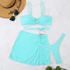 Bikini damskie trzyczęściowe z regulowanymi paskami i ozdobnym pierścieniem w kształcie serca - Arkadya Outlet - Women Swimwear
