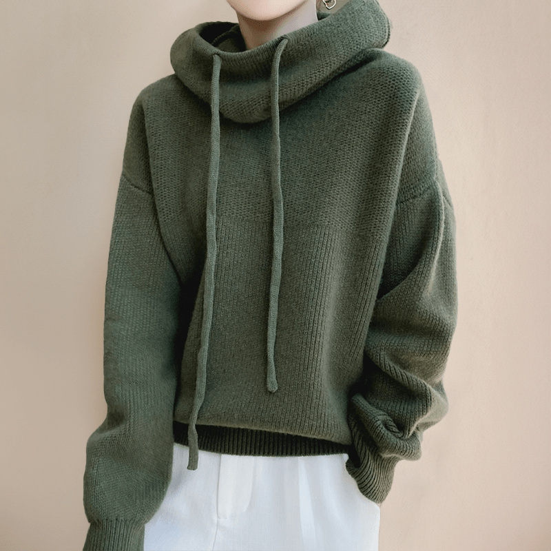 Bluza damska z kapturem i kominowym dekoltem – swobodny krój, regulowany sznurek - Arkadya Outlet - Women Hoodie