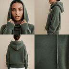 Bluza damska z kapturem i kominowym dekoltem – swobodny krój, regulowany sznurek - Arkadya Outlet - Women Hoodie